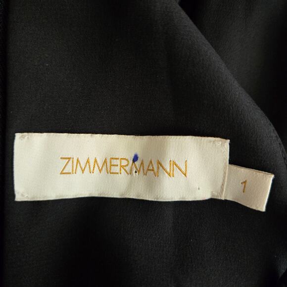 Zimmermann Ruffle Trimmed Silk Crepe De Chine Jumpsuit Size 1/S Black Wide Leg - Picture 14 of 15
